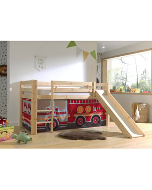 Lucevi pino halfhoogslaper h115cm + ladder + glijbaan + fire truck gordijntjes