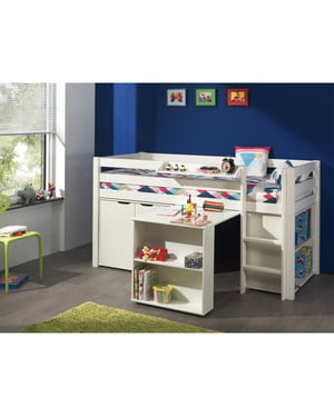 Lucevi pino halfhoogslaper h115cm met ladder 90 x 200 cm pino bureau voor