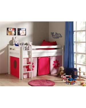 Lucevi pino halfhoogslaper h115cm met ladder 90 x 200 cm pink flower