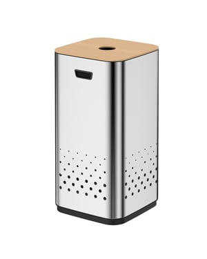 Luzzo ® wasmand glanzend verchroomd 50 liter met bamboo deksel