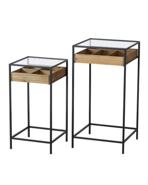 4goodz Set 2 bijzettafels tripoli zwart metaal/glas 35x68 en-43x83 cm