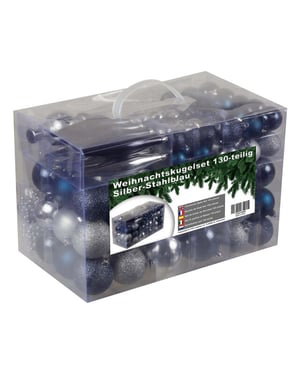 4seasonz ® kunststof kerstballen set 130 ballen, piek en snoer /blauw