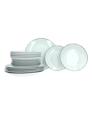 Luzzo ® serviesset 6 persoons 18 delig porselein met zwarte rand