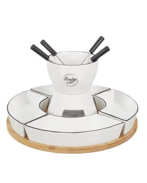 Casa di Elturo Fondue set voor 4 personen bamboe en porselein inclusief schalen en vorkjes