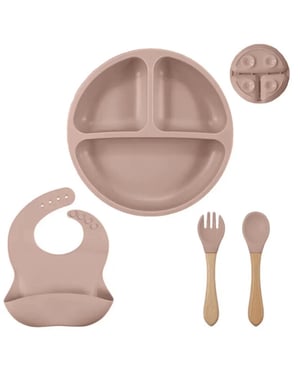Casa di Elturo Siliconen servies set van 4 met bordje, bestek, drinkfles, slabbetje