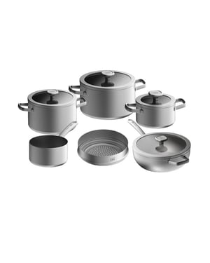 BergHOFF Leo pannenset graphite 5 delig + gratis stoominzet gerecycled rvs