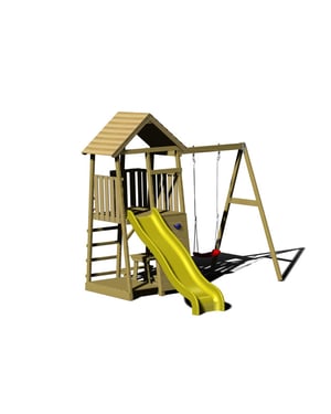Wendi Toys Houten speeltoren pelikaan| met glijbaan, klimwand, schommel en tafel