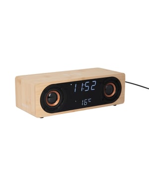 Karlsson wekker classic bt speaker radio w. phone charger bamboe
