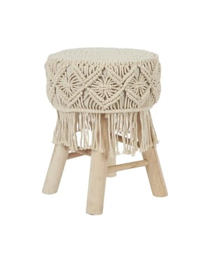 WDMT Houten kruk met bohemian macramé kussen