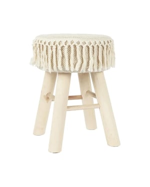 WDMT Handgemaakte houten kruk bohemian stijl met macramé zitting Ø 28 x 40 cm