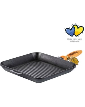 Maysternya Grillpan gietijzer met houten handvat 28 x 28 x 4 cm zwart