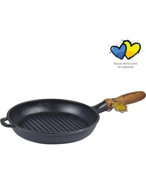 Maysternya Grillpan gietijzer met houten handvat ø 24 x 4 cm zwart
