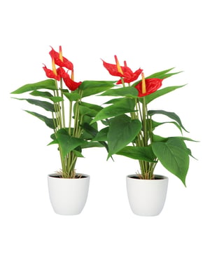 Kopu ® 2 stuks anthurium kunstplant 40 cm 3 bloemen flamingoplant