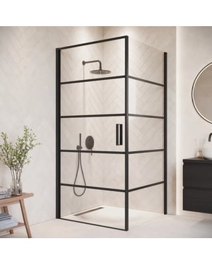 Badplaats Douchecabine alava 100 x 100 x 190 cm zwart met lijnen douchewand