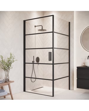 Badplaats Douchecabine alava 80 x 80 x 190 cm zwart met lijnen douchewand