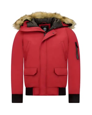 Enos Korte winterjas met faux bontkraag