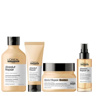 L'Oréal Professionnel Serie Expert Absolut Repair Haircare Set - Shampoo 300ml, Conditioner 200ml, Golden Resurfacing Mask 250ml, 10-in-1 Leave-In Oil 90ml