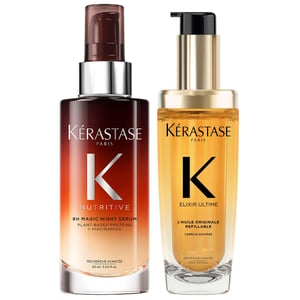 Kérastase Duo: Nutritive 8H Magic Night Serum 90ml & Elixir Ultime Hair Oil 75ml for Dry Hair