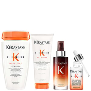 Kérastase Nutritive Daily Nourishing Set for Fine–Medium Dry Hair — Bain Satin 250ml, Lait Vital 200ml, Nutri-Supplement 50ml, 8H Magic Night Serum 90ml
