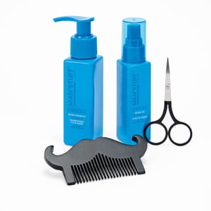 MAN'STUFF Tidy Whiskers Beard Gift Set - Energise Beard Shampoo 75ml and Beard Oil 30ml with Scissors and Moustache Comb