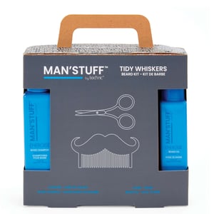 MAN'STUFF Tidy Whiskers Beard Gift Set - Energise Beard Shampoo 75ml and Beard Oil 30ml with Scissors and Moustache Comb