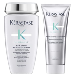 Kérastase Symbiose Duo – Moisturising Anti-Dandruff Cellular Shampoo 250ml & Micro-Exfoliating Treatment 200ml for Dry, Sensitive Scalps