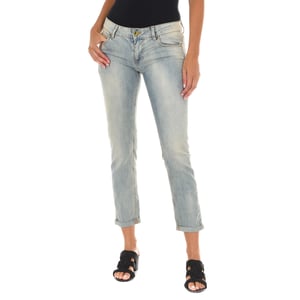Long denim pants worn effect made of elastic fabric 10DBF0318 woman