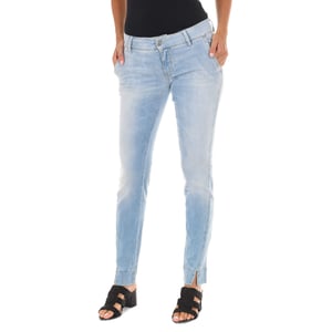 Lång denimbyxa med sliten effekt och smal skärning i fållarna 70DBF0282-D762 dam