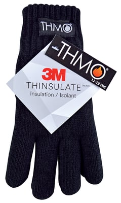 Childrens Thinsulate Gloves for Winter | THMO | Boys & Girls Knitted Thermal Full Finger Gloves for Kids - Black