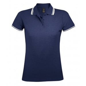 SOLS Womens/Ladies Pasadena Tipped Short Sleeve Pique Polo Shirt (French Navy/White)