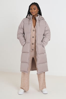 Maxi Length Padded Jacket With Fixed Hood