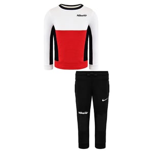 Nike Air Lange Mouw Pullover Stretch Taille Zwart Rood Kids Trainingspak DC8639 010