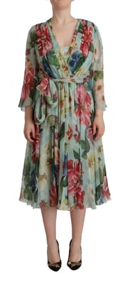 Dolce & Gabbana Vrouwen Multikleur Groene Zijde Wrap Gown Jurk