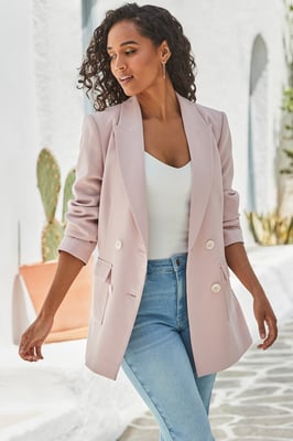 Soft Pink Double Breasted Longline Blazer