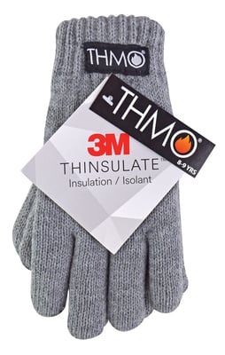 Childrens Thinsulate Gloves for Winter | THMO | Boys & Girls Knitted Thermal Full Finger Gloves for Kids - Grey