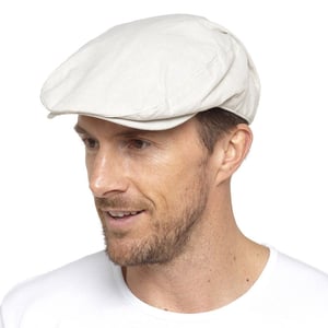 Mens Linen Flat Cap in Cream & Denim - Cream