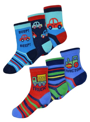 Baby Boys Cotton Cars Trucks Design Pattern Socks | 6 par Multipack | Sock Snob | Strumpor för småbarn - Cars