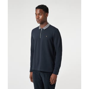 Men's Farah Vancouver Zipped Long Sleeve Polo Shirt in Navy