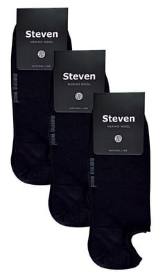 Steven - 3 Pairs Multipack Mens Merino Wool Invisible Socks - Black