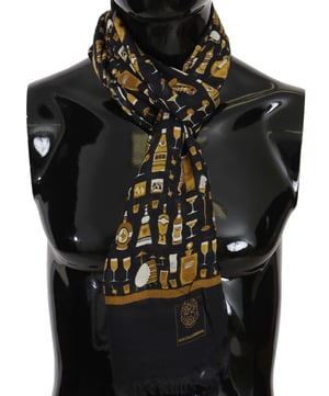 Dolce & Gabbana Blauw Modal Kasjmier Cocktail Print Heren Sjaal