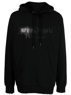 Palm Angel Rhinestone Logo Print Hoodie in Black