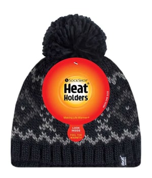 Mens Fleece Lined Thermal Winter Warm Beanie Bobble Hat with Pom Pom