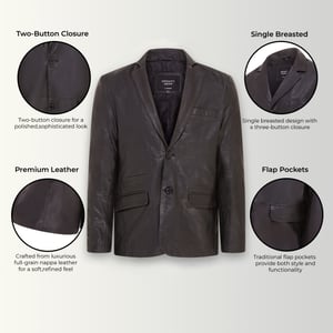 Mens Black Slim Leather Italian Blazer Jacket-Somero