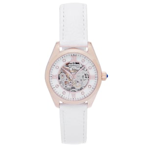 Keizerin Magnolia Automatic MOP Skeleton Dial Leather-Band Watch