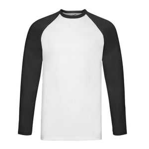 Fruit of the Loom Heren Contrast Honkbal T-shirt met lange mouwen (Wit/zwart)