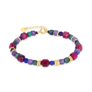 Luxenter 925 Sterling Zilveren Armband met Veelkleurige Natuursteen afgewerkt in 18K geel goud - Asela