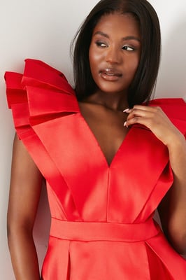 Frill Sleeve V Neck Midi Dress