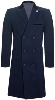 Herr 3/4 Lång Dubbelknäppt Marin Crombie Överrock Ullrock Peaky Blinders