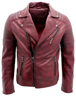 Slim Fit Brando Style Cross Zip Leather Biker Jacket