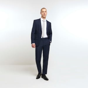 River Island Mens Suit Trousers Navy Slim Fit Twill